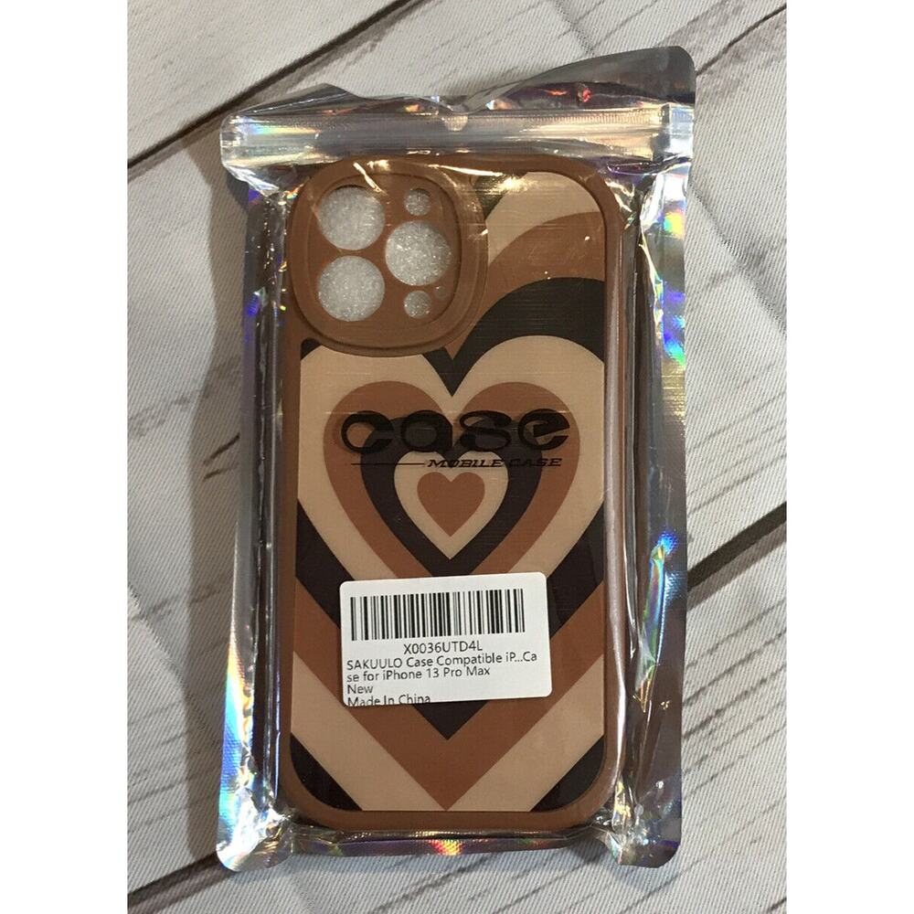 SAKUULO iPhone 13 Pro Max Case Heart Monochrome Brown Hearts Pattern New